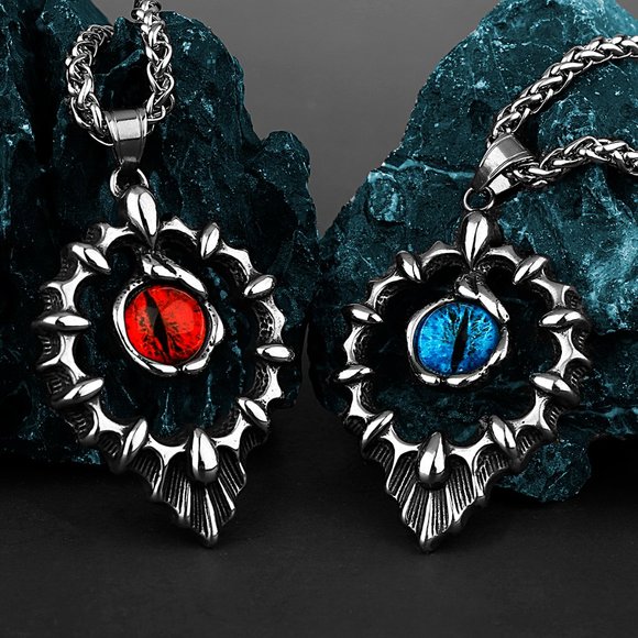 Retro Cool Flame Gem Demon Eye Unisex Stainless Steel Necklace, GP1231472 - Picture 3 of 3